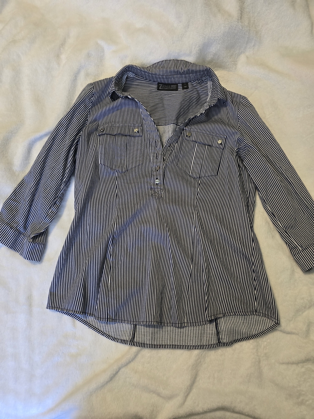 7th Avenue New York & Company Striped Button Blouse Small Blue White
